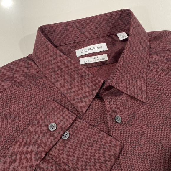Calvin Klein Burgundy Button Down Slim Fit Dress Shirt XL‎ 17.5 - Picture 1 of 15